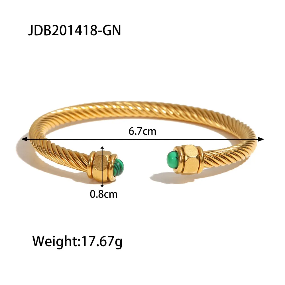 Trendy18k Gold Plated Stainless Steel Jewelry Party Gift Nature Stone Twist Pave Opening Bangles Party Gift