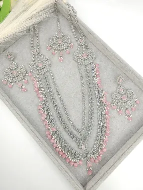 Umera Polki Rani Haar Set - Silver Pink