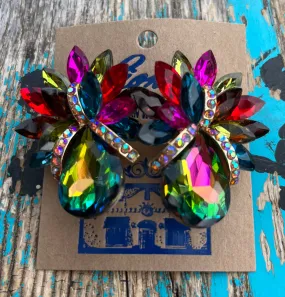 Vibrant Jewel Tone Crystal Clip Fashion Earrings