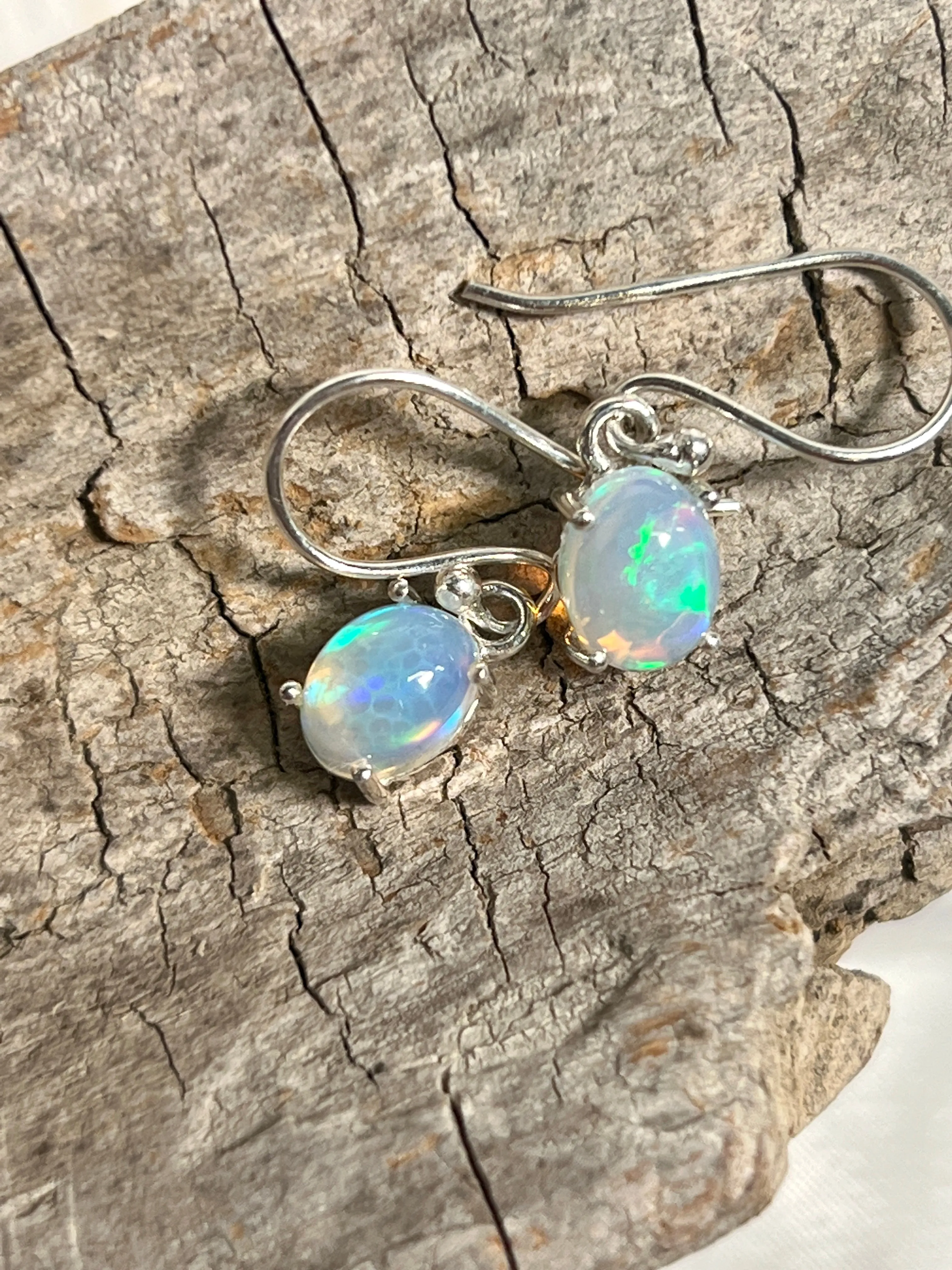 Vibrant Oval Ethiopian Opal Earrings