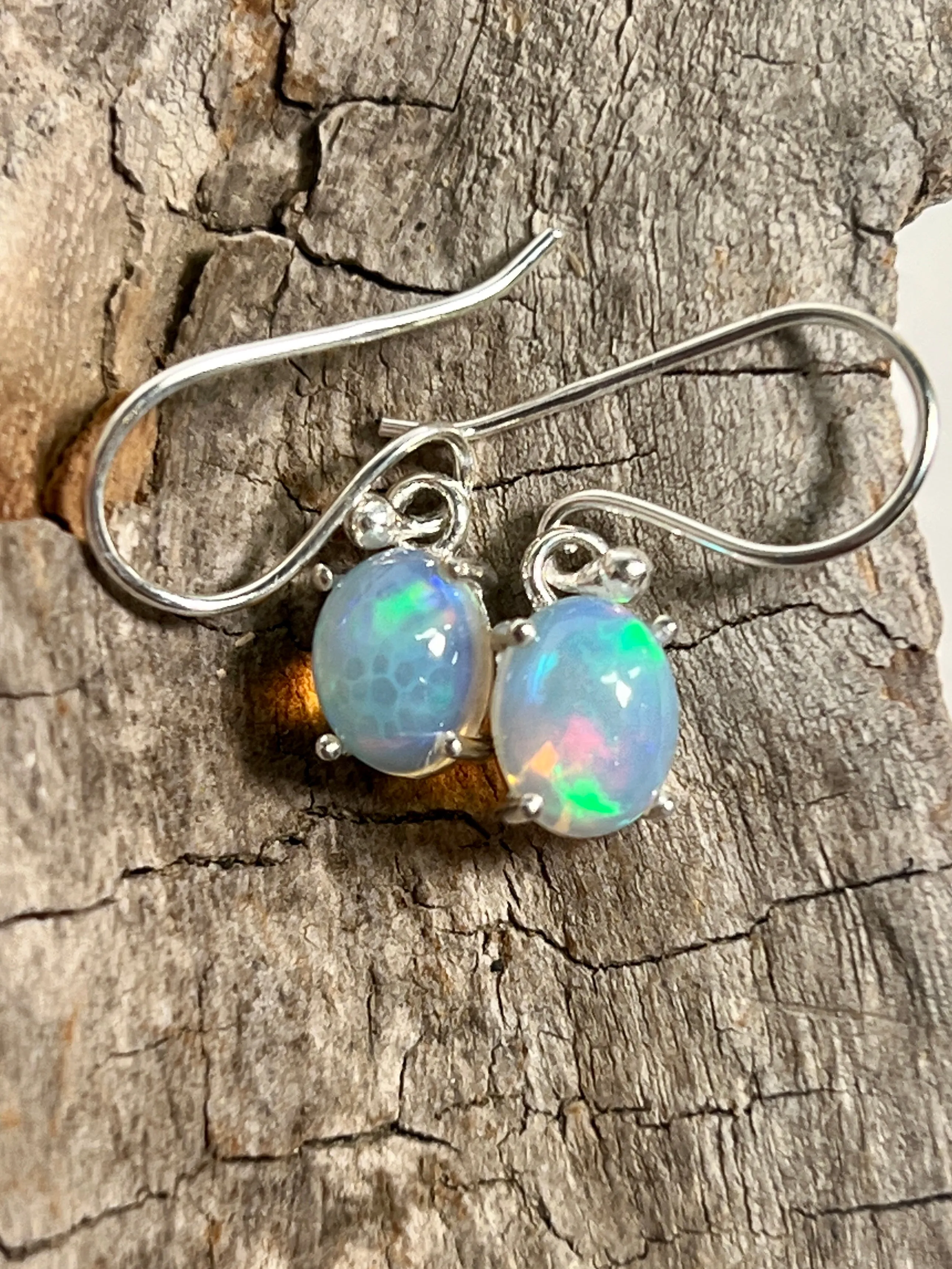 Vibrant Oval Ethiopian Opal Earrings