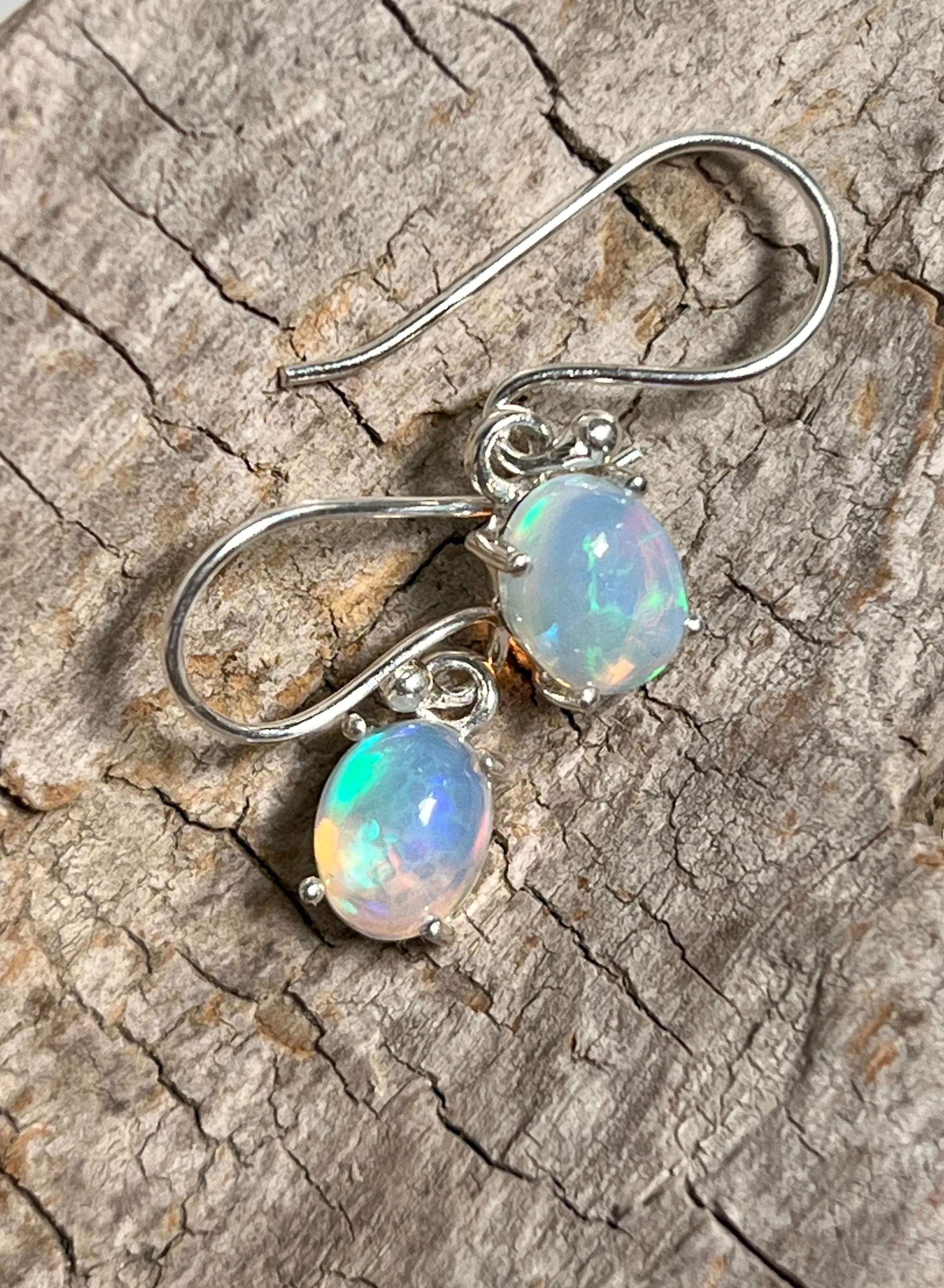 Vibrant Oval Ethiopian Opal Earrings