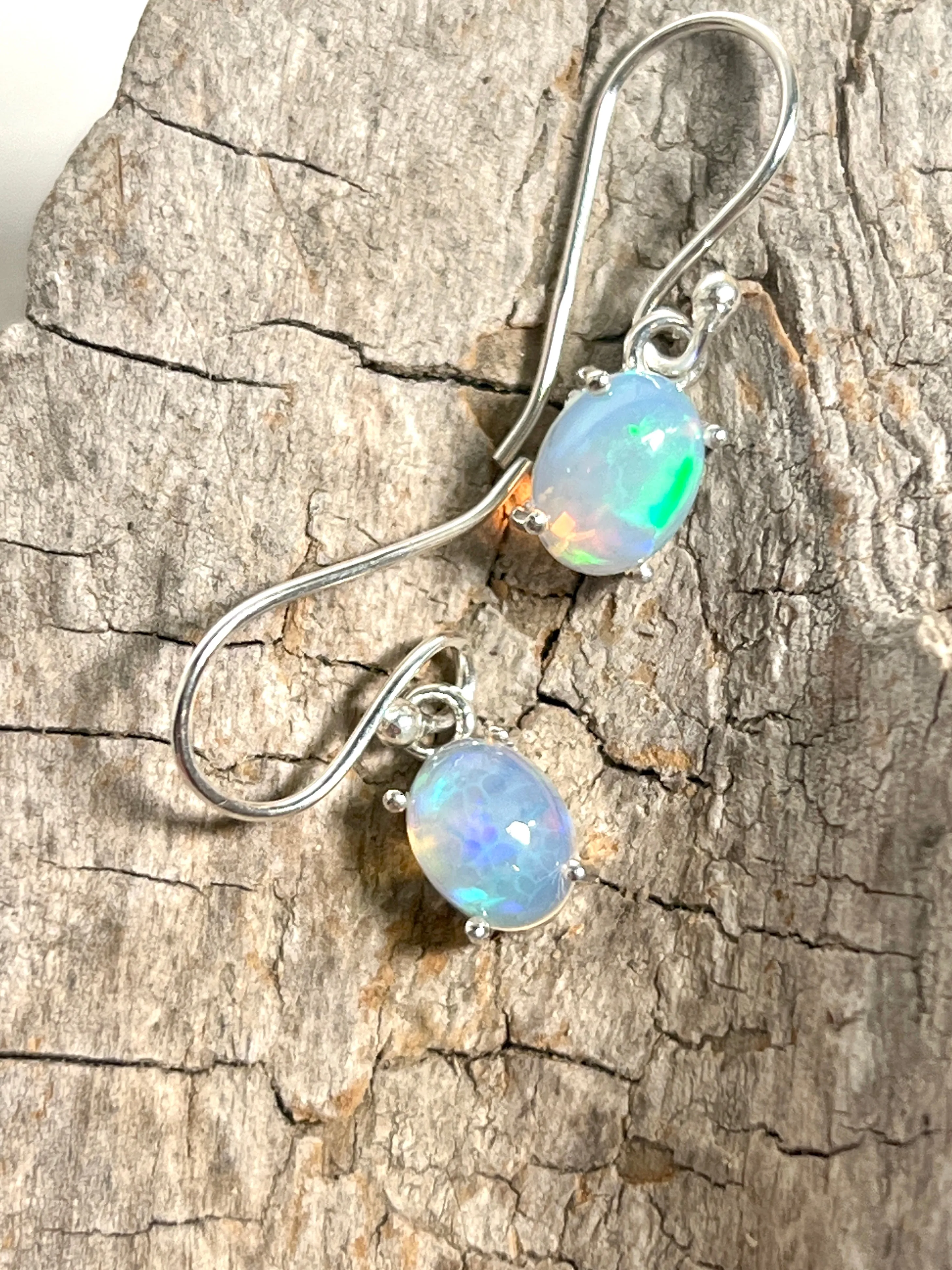 Vibrant Oval Ethiopian Opal Earrings