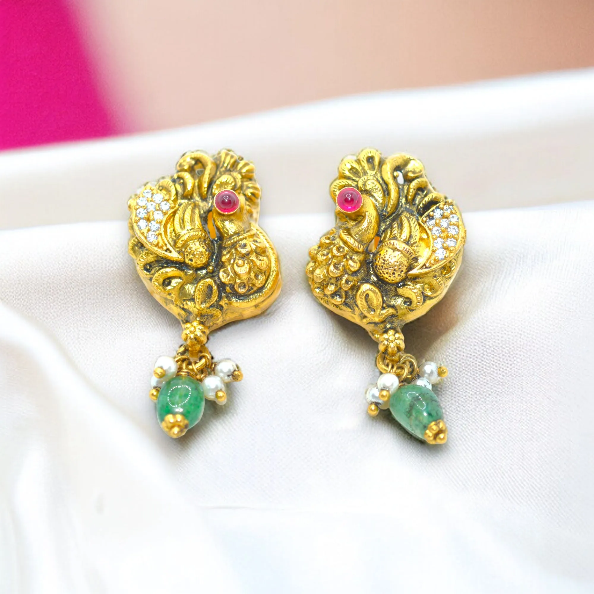 Vibrant Peacock Gem Earrings