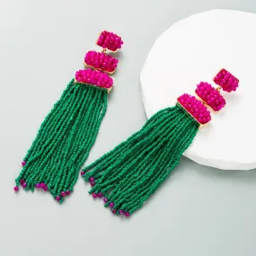 Vibrant Rice Bead Dangle Earrings