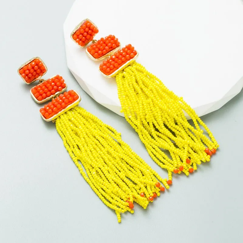 Vibrant Rice Bead Dangle Earrings