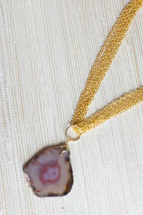 Vintage Gold Multi Chain Necklace with Geode Pendant