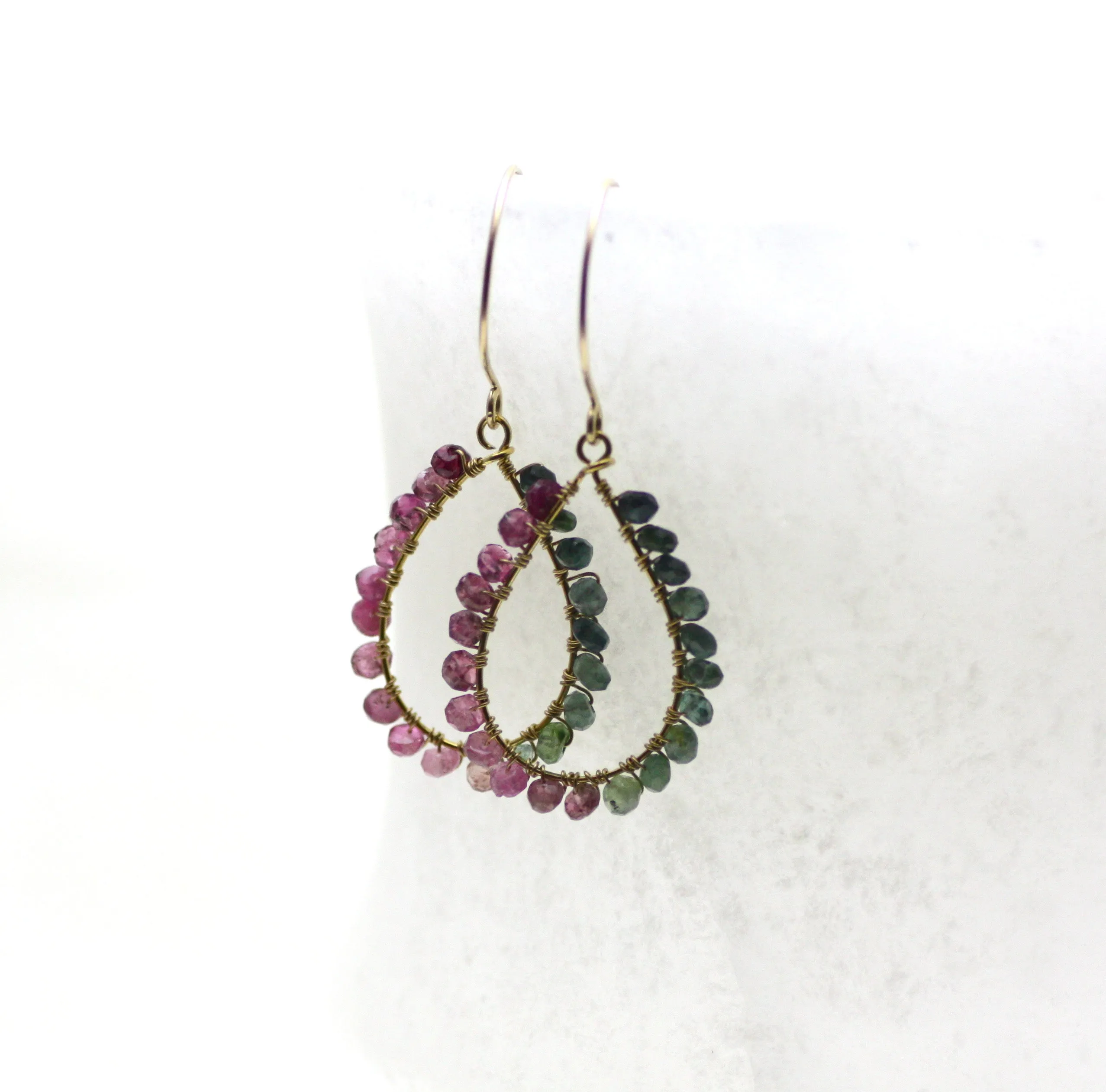 Watermelon Tourmaline Wire Wrapped Teardrop Earrings