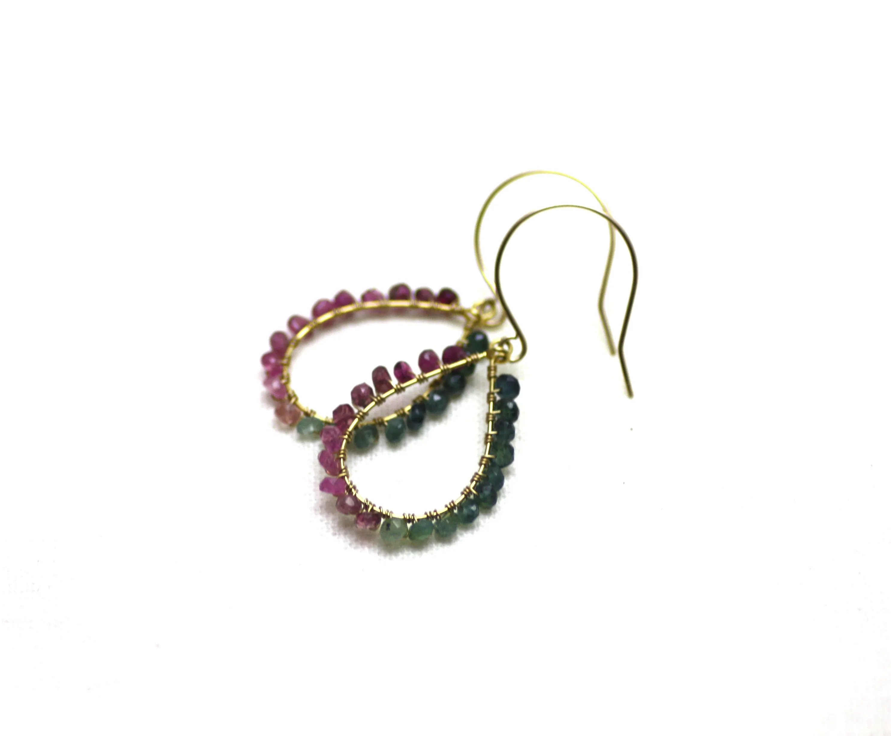 Watermelon Tourmaline Wire Wrapped Teardrop Earrings