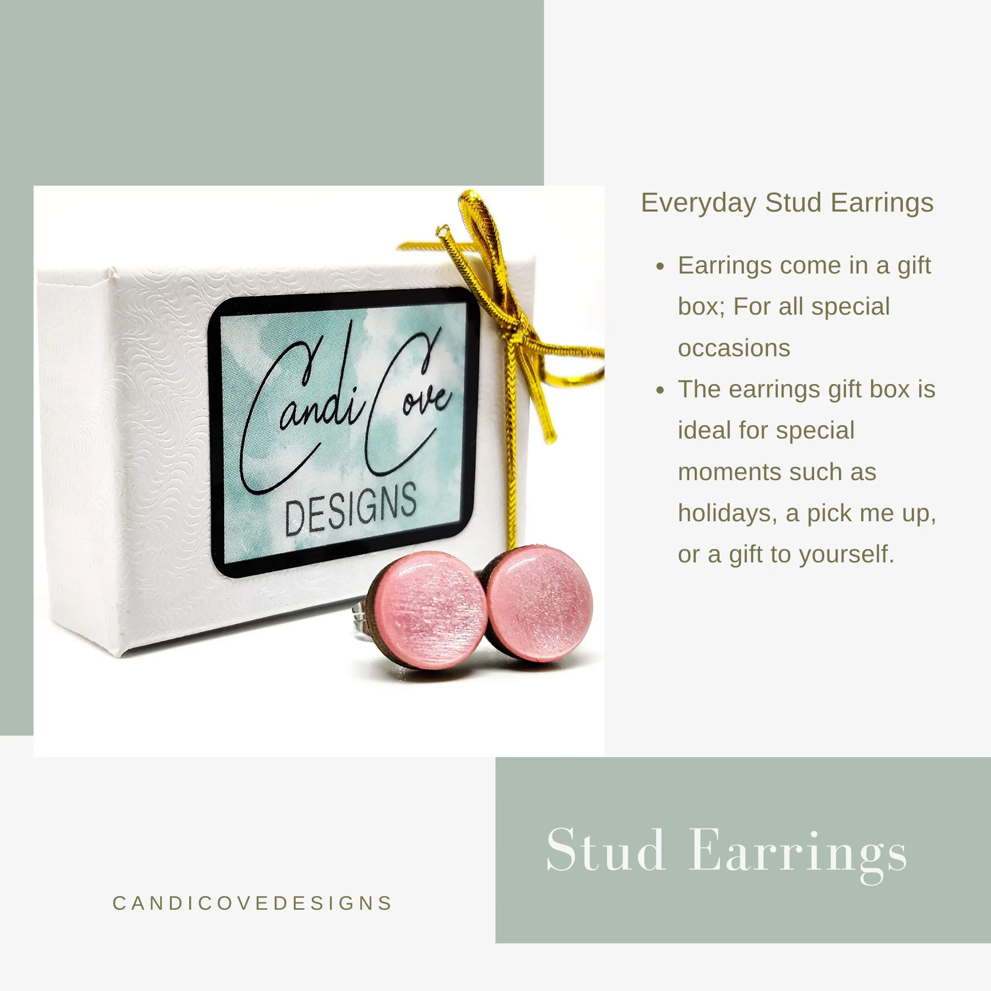 White Stud Earrings by Candi Cove Designs