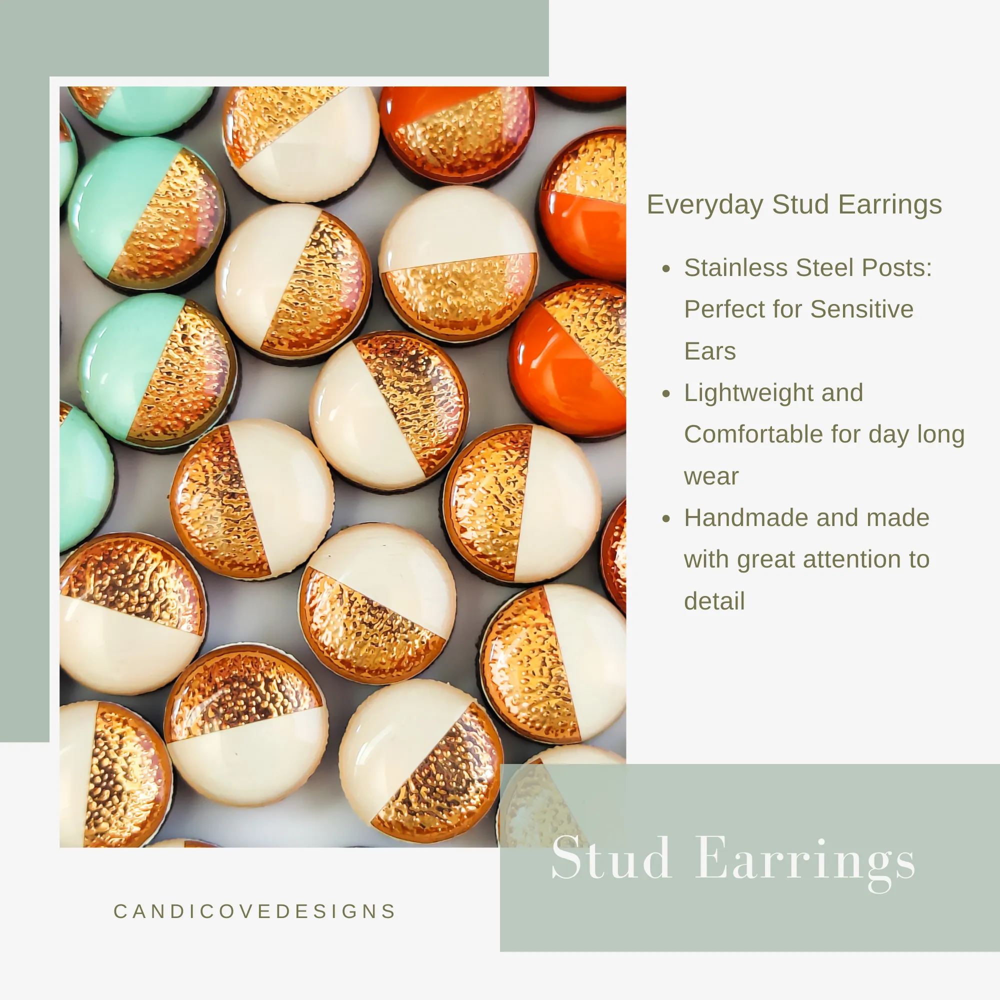 White Stud Earrings by Candi Cove Designs