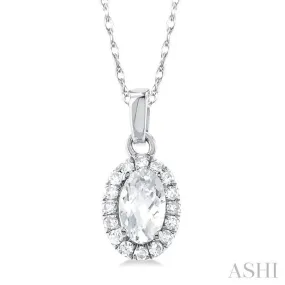 White Topaz & Diamond Halo Pendant