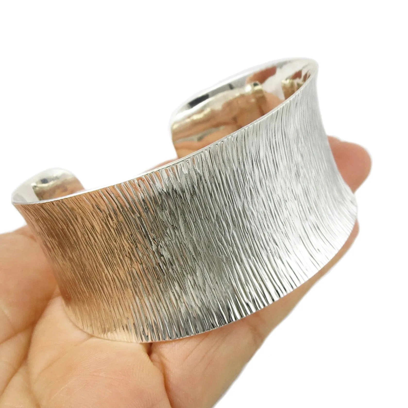 Wide Brushed Hallmarked 925 Sterling Silver Bracelet Cuff