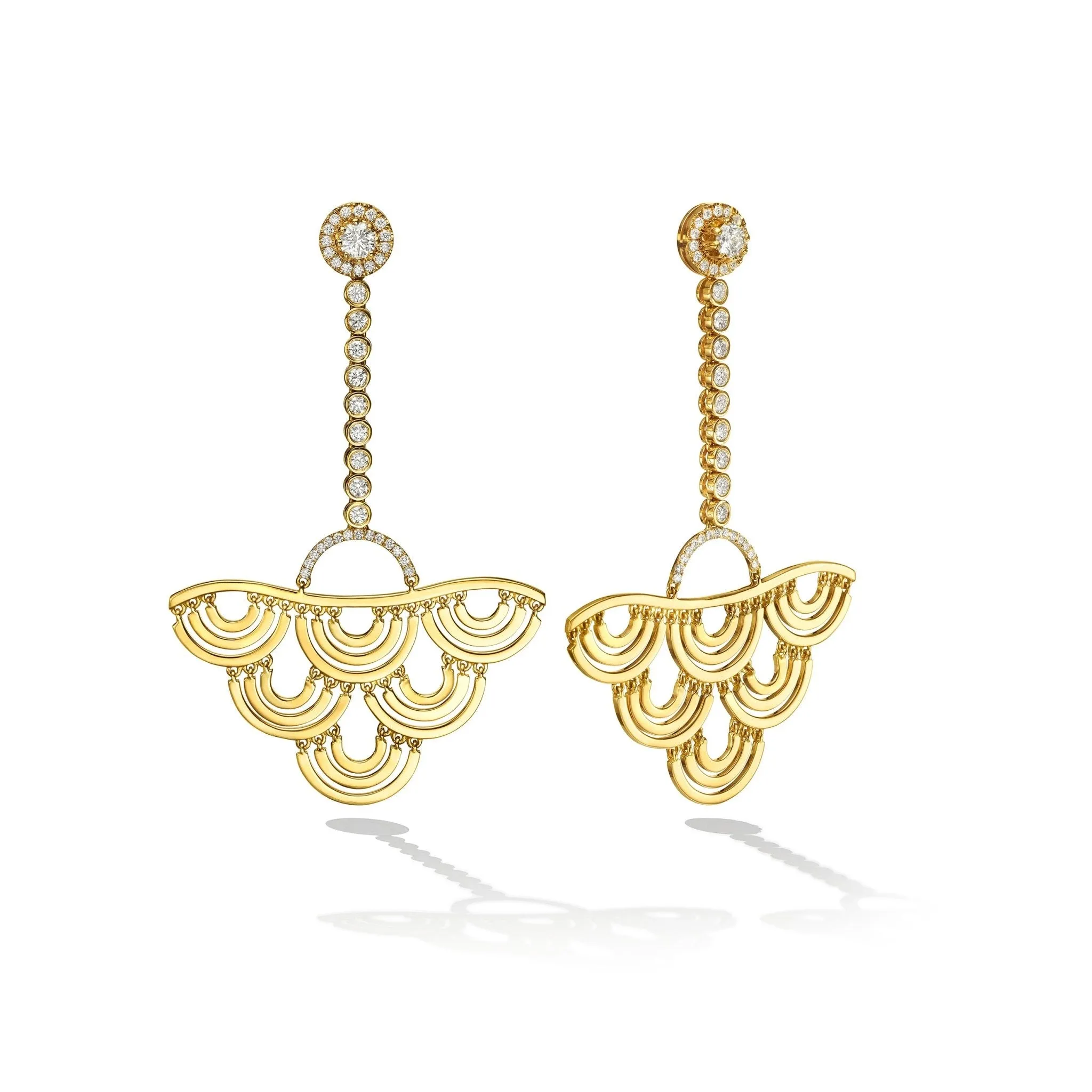 Yellow Gold Water Duet Earrings with White Diamonds