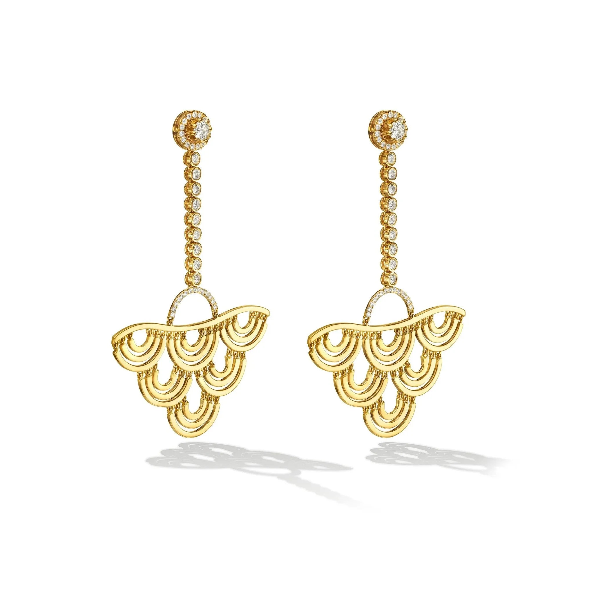 Yellow Gold Water Duet Earrings with White Diamonds