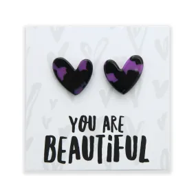 You Are Beautiful - Resin Heart Studs - Purple Patch (12762)